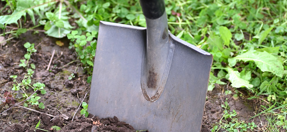 Shovel dug in ground