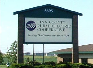 Linn County REC logo on exterior sign outside the office