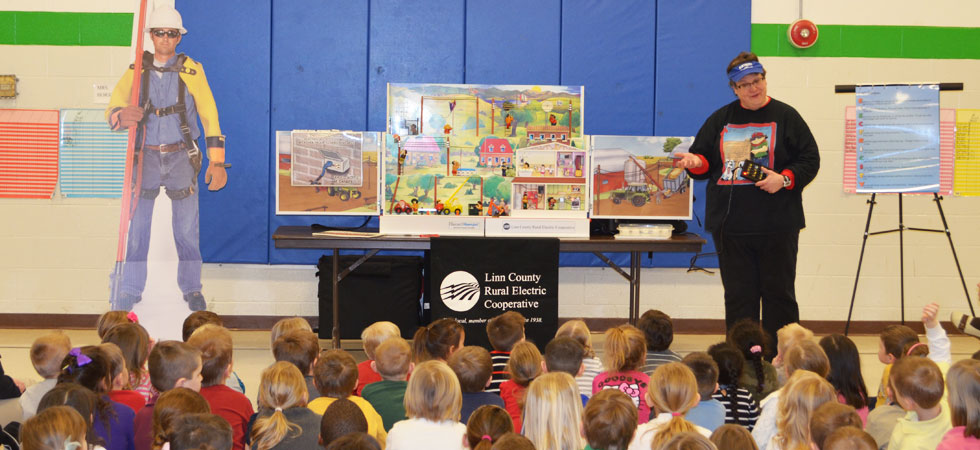 electric safety presentation in school gym with students